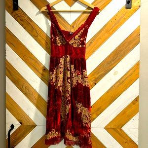 Anthropologie Hale Bob Velvet Red Floral Mini Dress